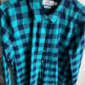 Vineyard Vines Women’s Teal and Navy Plaid Shirt